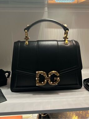 Dolce & Gabbana Black Leather DG Embellished Top-Handle Satchel